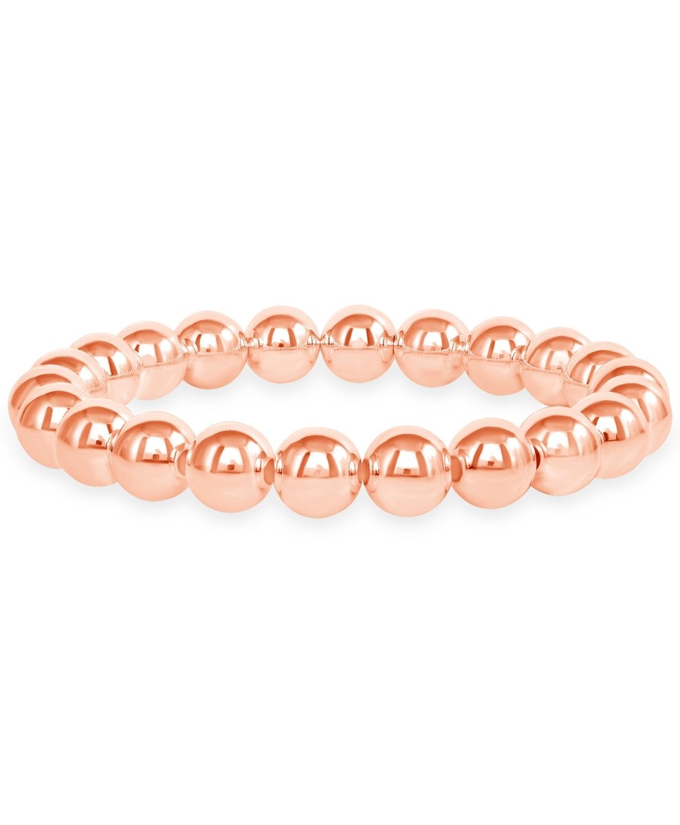 Rose gold 8mm bead stretch bracelet on white background