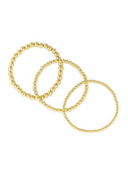 Gold stretch bracelet set 3mm, 4mm and 5mm on white background