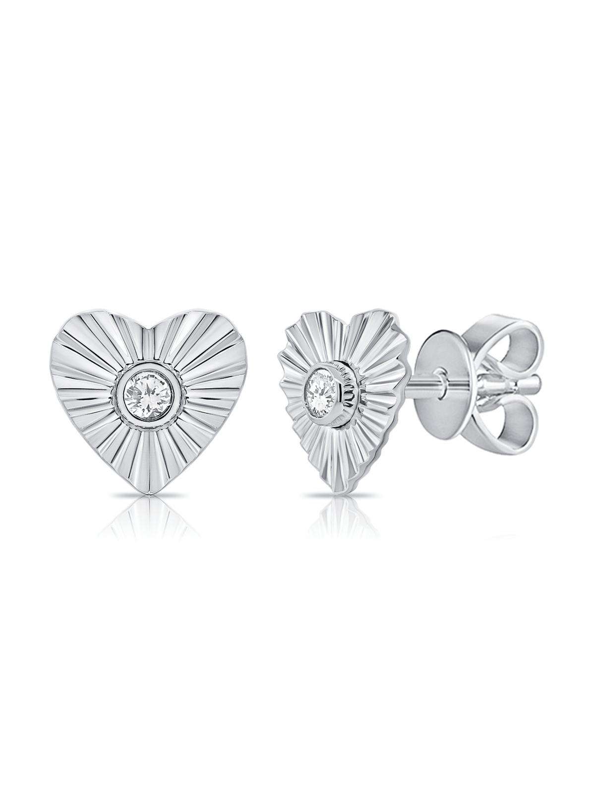 Fluted Heart Diamond Earrings 14K - LeMel