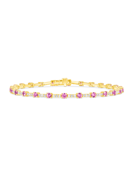 Pink Sapphire Tennis Bracelet 4.21 ctw 14K Yellow Gold