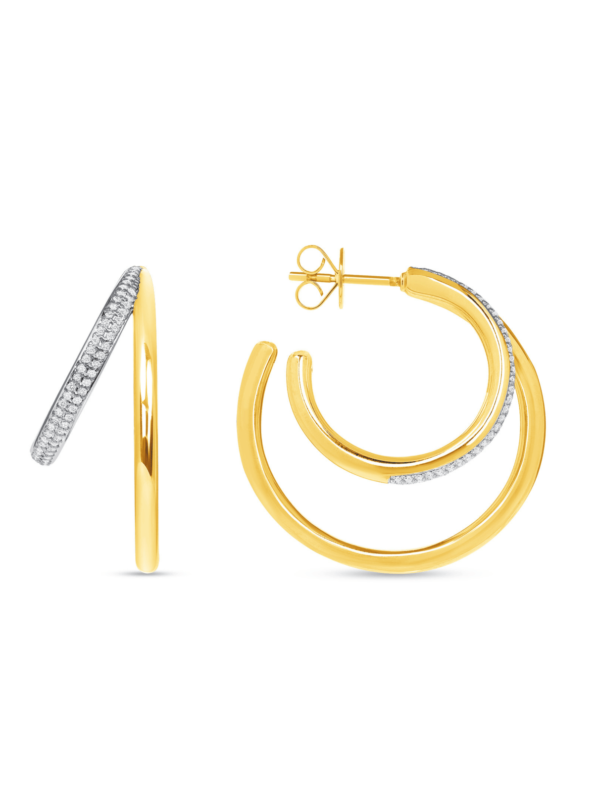 Harper Diamond Double Hoop Earrings 14K - LeMel