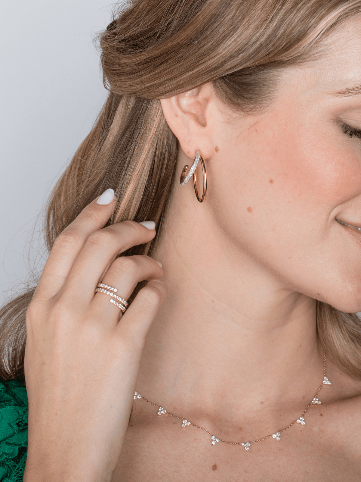 Harper Diamond Double Hoop Earrings 14K - LeMel