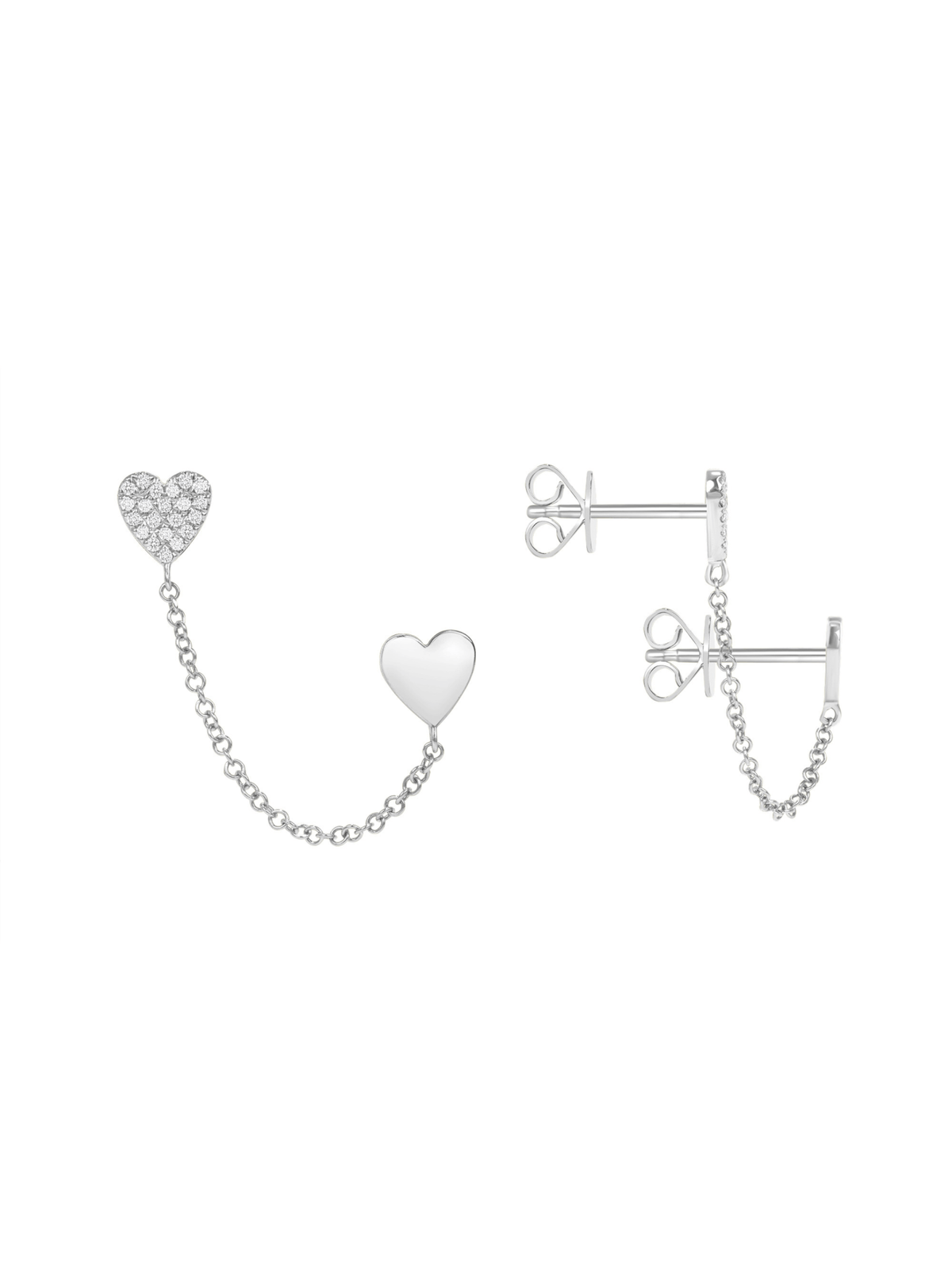 Heart Double Stud Chain Earrings 14k - LeMel