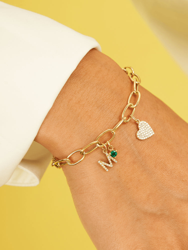 Customizable 14k Yellow Gold Charm Bracelet