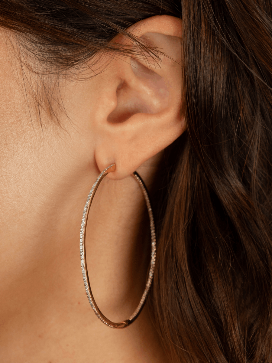 Inside Out Diamond Hoop Earrings 14K - LeMel