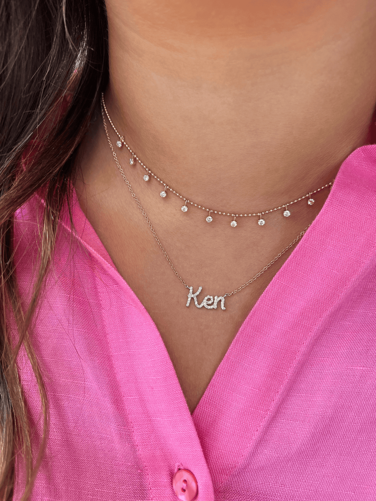 Jennie Beaded Floating Diamond Necklace 14K - LeMel