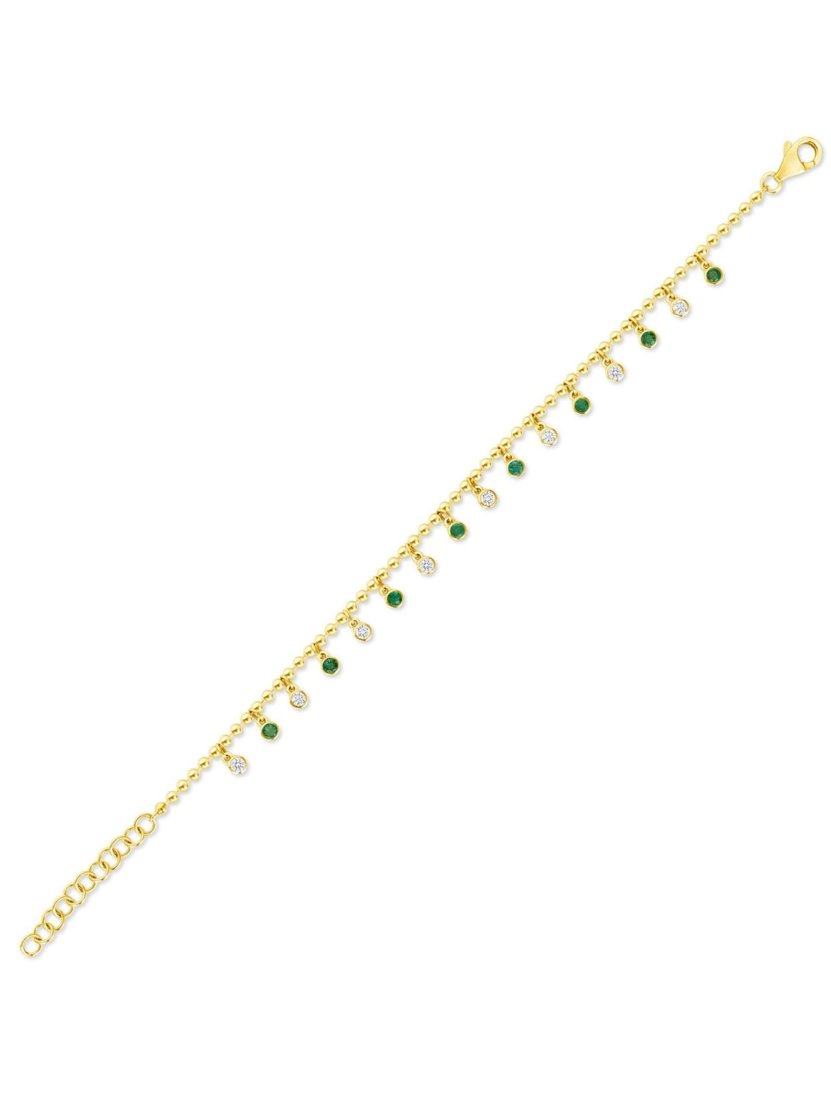 Jennie Diamond and Emerald Bezel Dangle Beaded Bracelet 14K - LeMel
