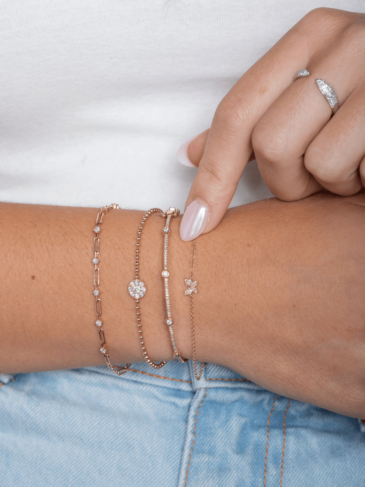 Jennie Diamond Flower Beaded Bracelet 14K - LeMel