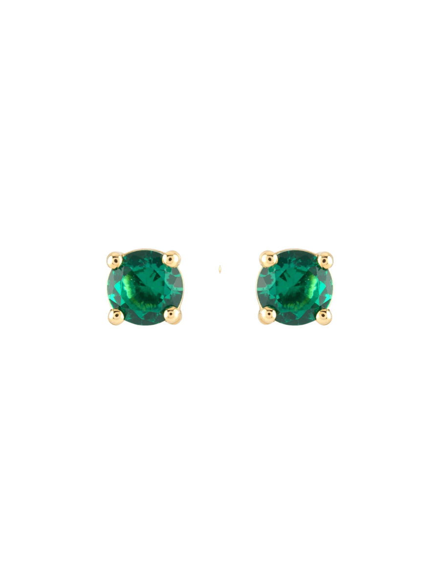 Cubic zirconia stud earrings emerald on white background