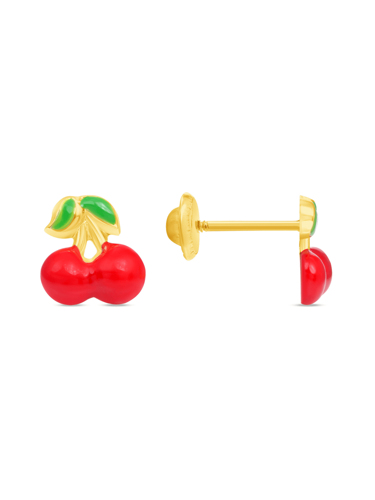 Kid cherry earrings on white background