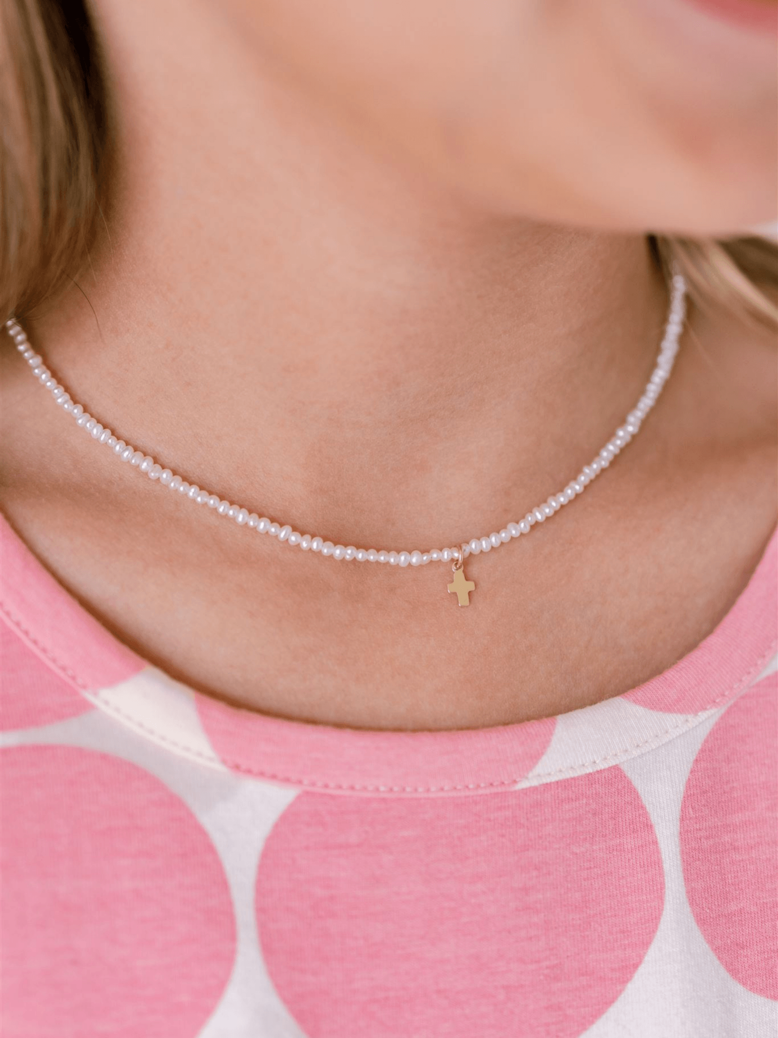 Kid Cross Pearl Necklace - LeMel