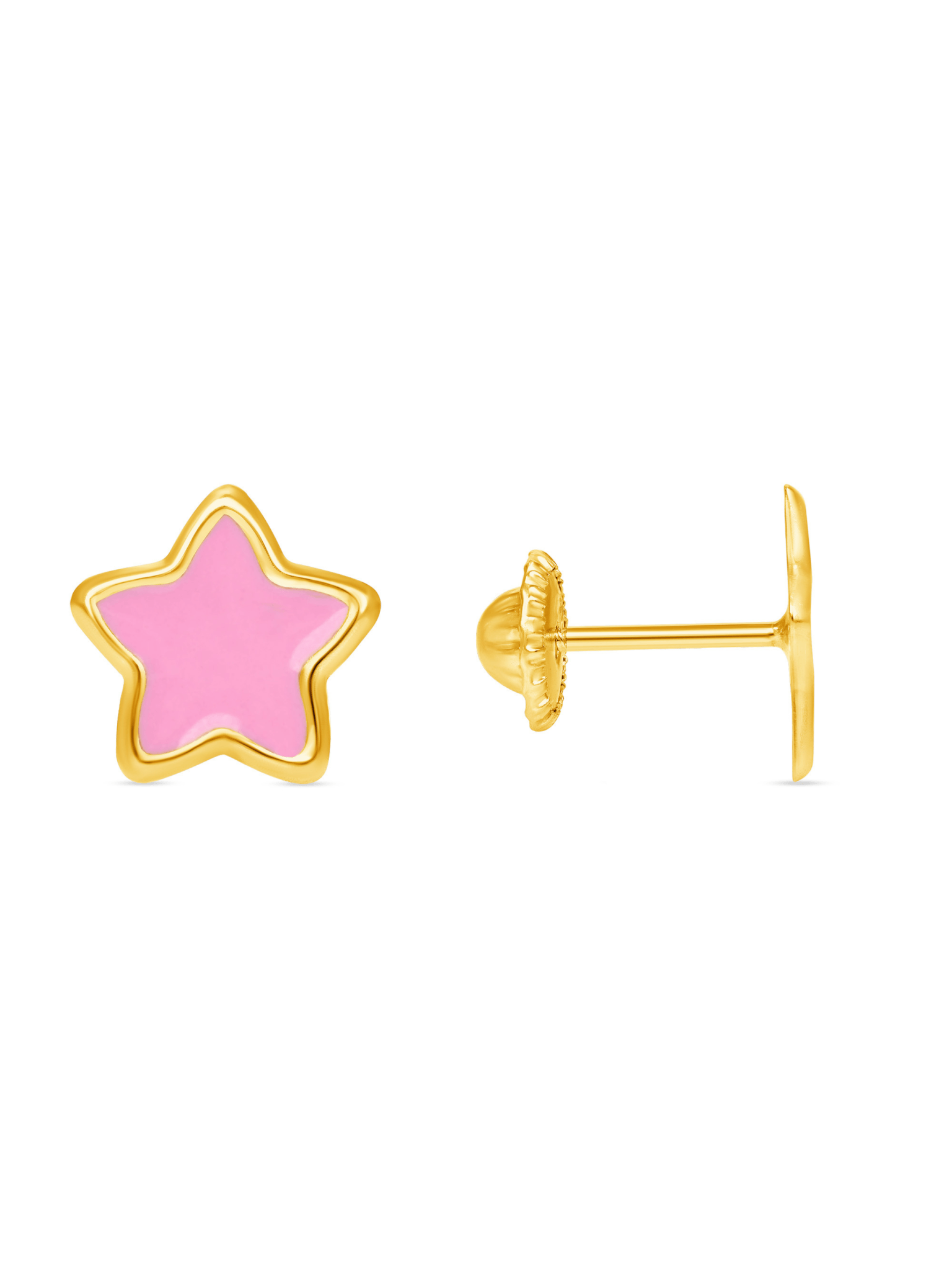 Kid Enamel Pink Star Stud Earring 14K - LeMel