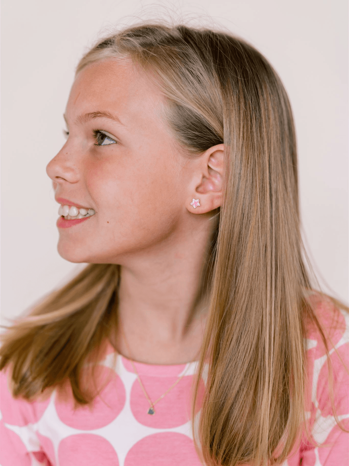 Kid Enamel Pink Star Stud Earring 14K - LeMel