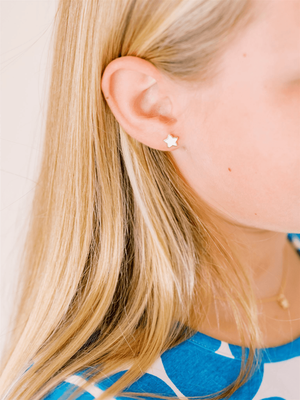 Kid Enamel White Star Stud Earring 14K - LeMel