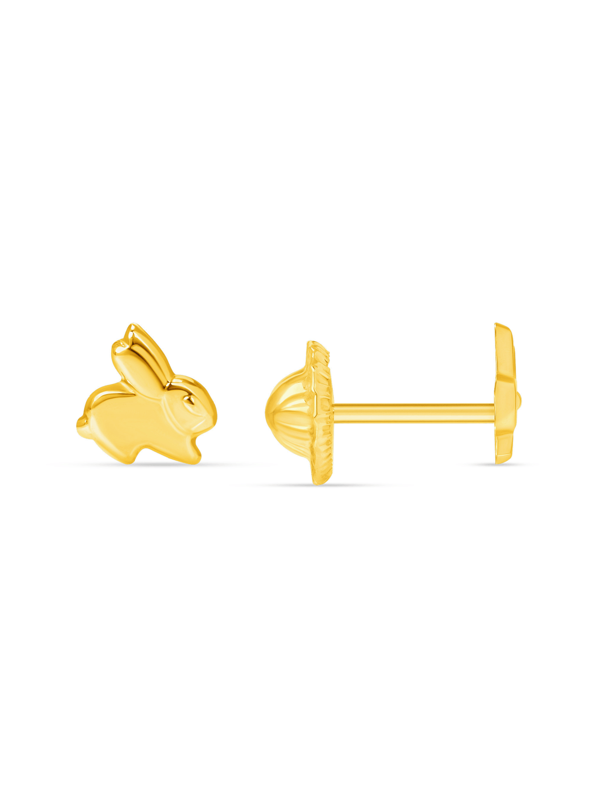 Gold bunny earrings on white background