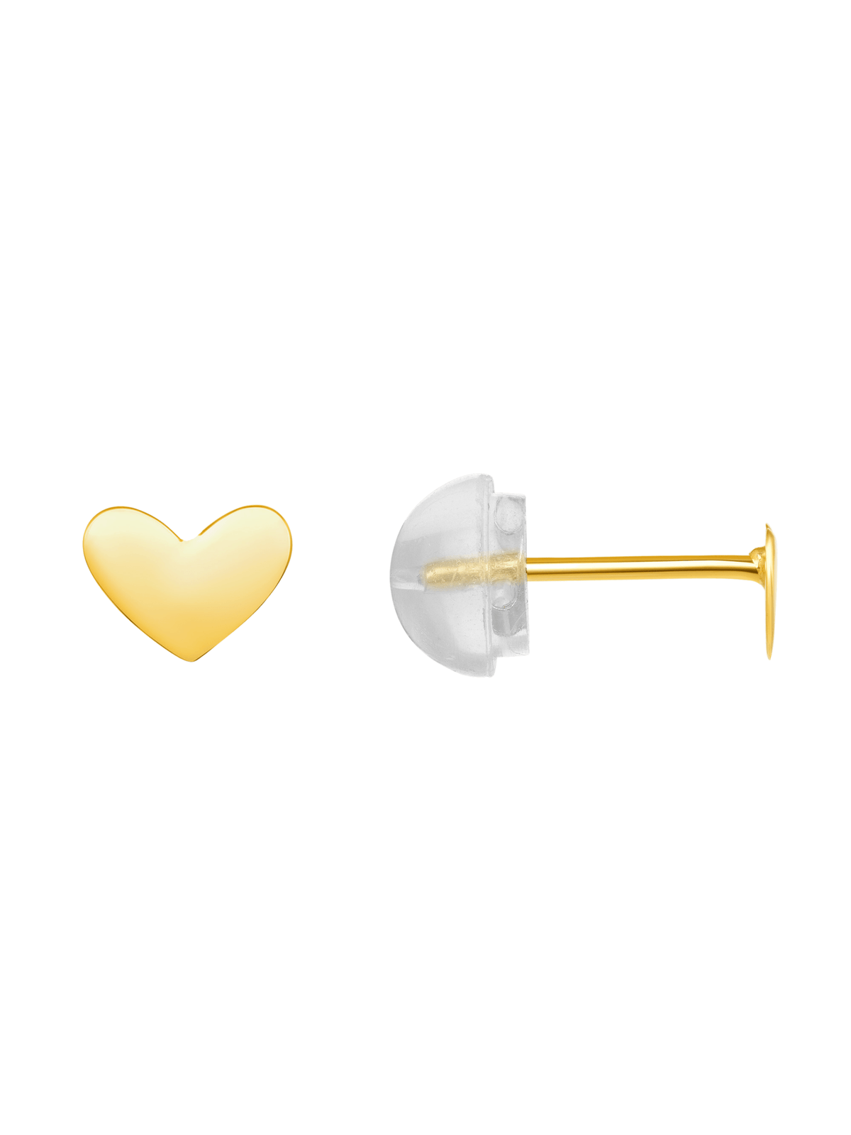 Gold heart earrings studs on white background
