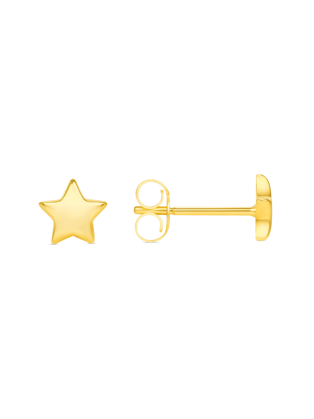 Star gold earrings on white background