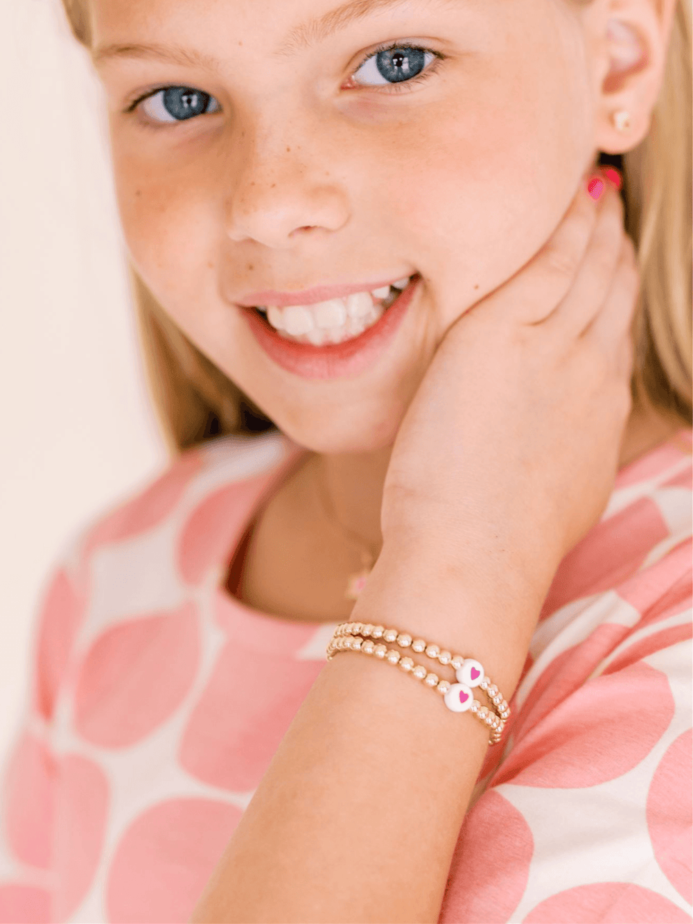 Pink Bracelet for Young Girls Ages 8-12 Pink Hearts Design 