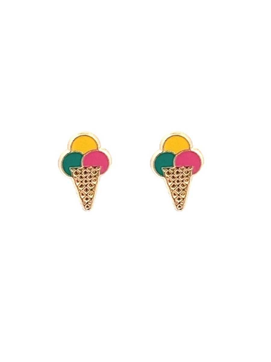 Kid Ice Cream Cone Stud Earrings 14K - LeMel