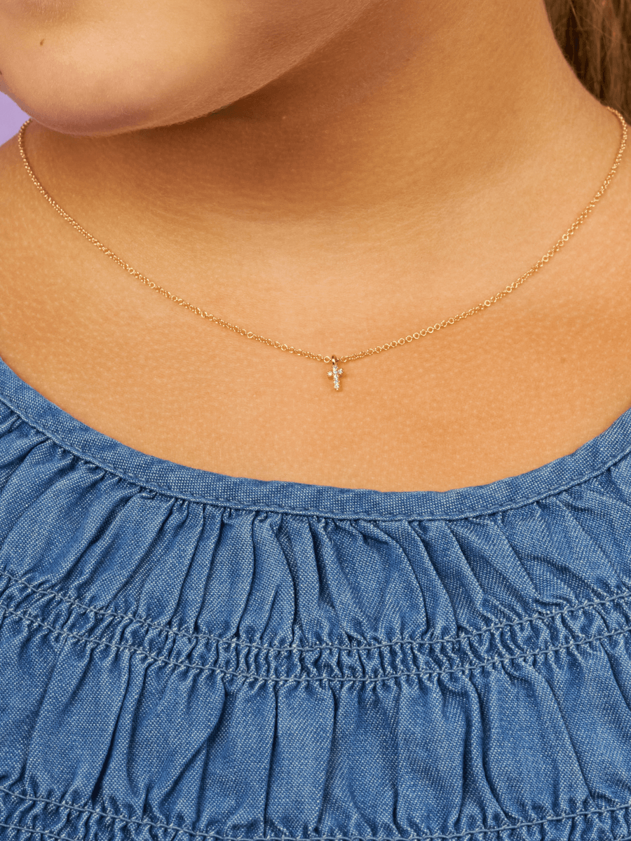 Kid Mini Diamond Cross Necklace 14K LeMel
