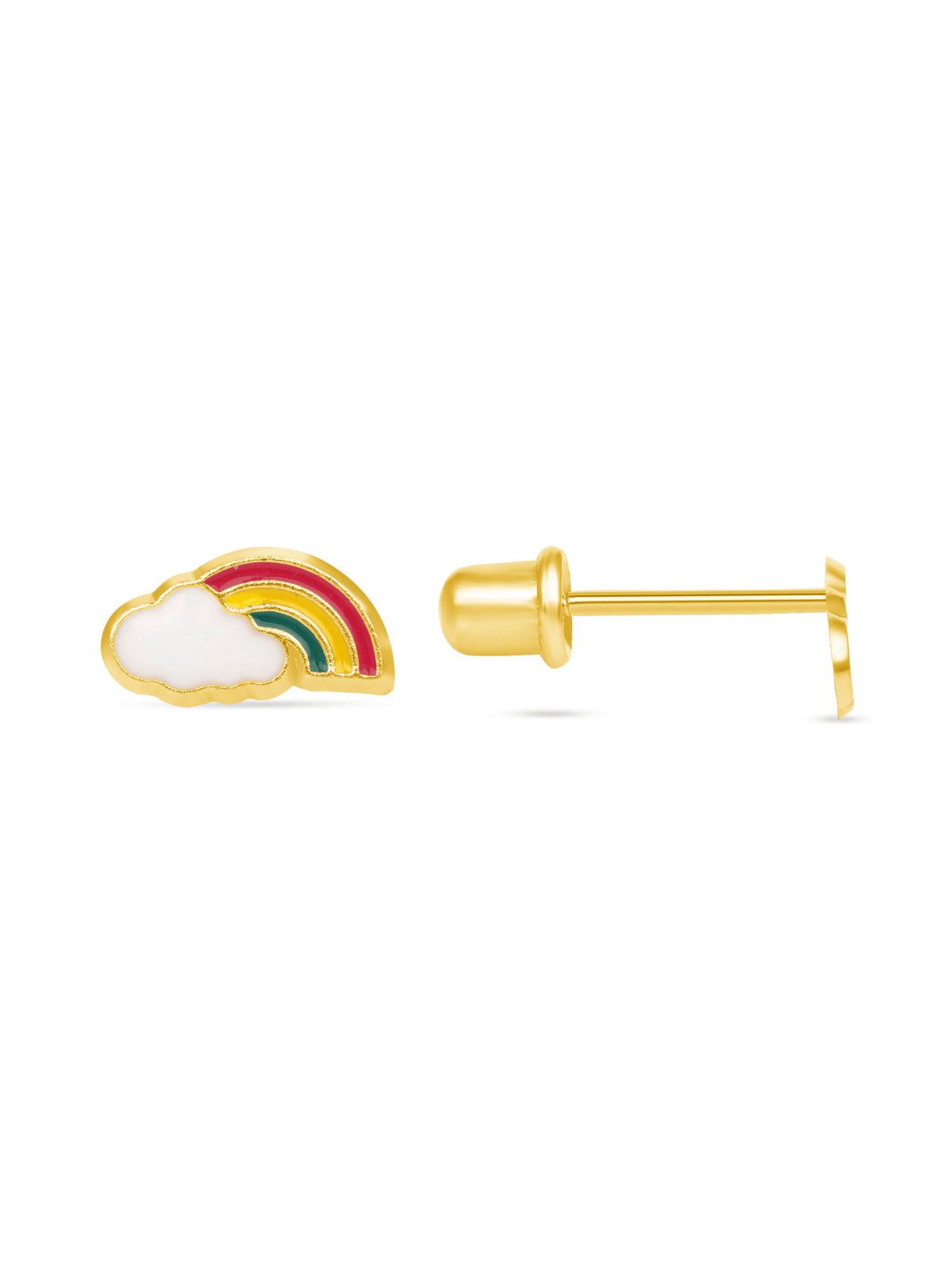 Rainbow stud earrings on a white background