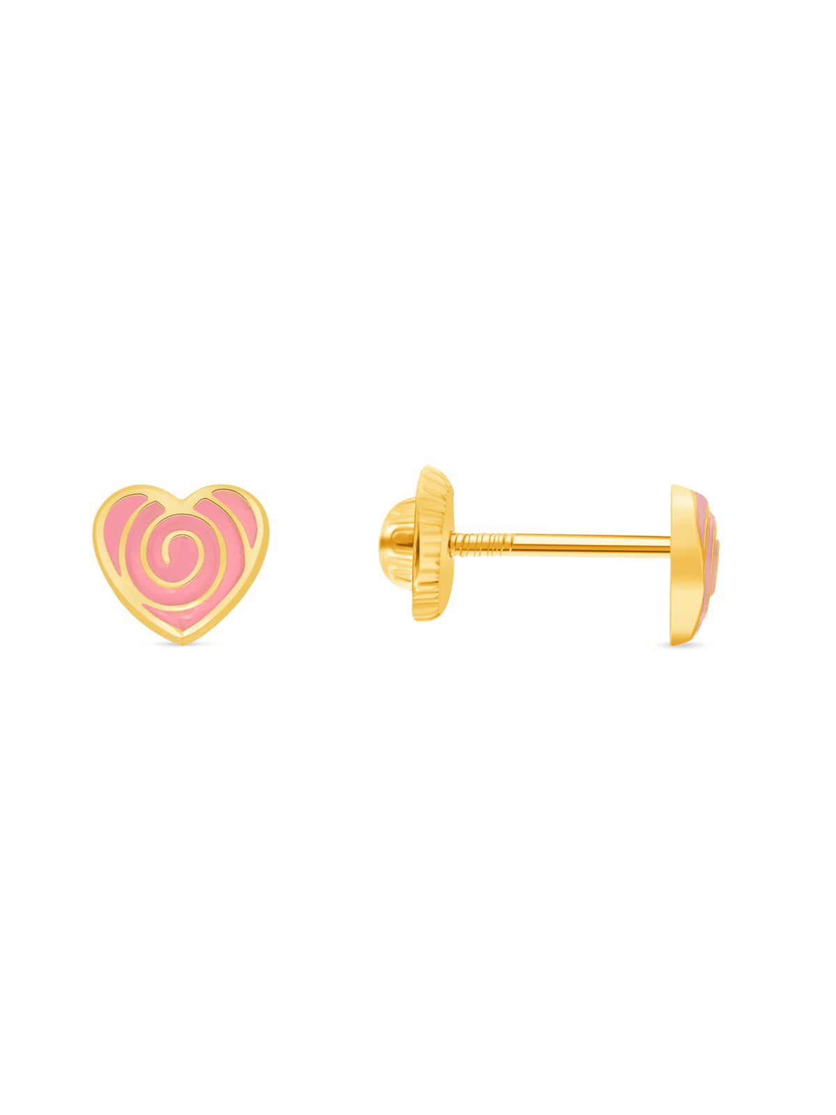 Rose heart kids stud earrings gold on white background
