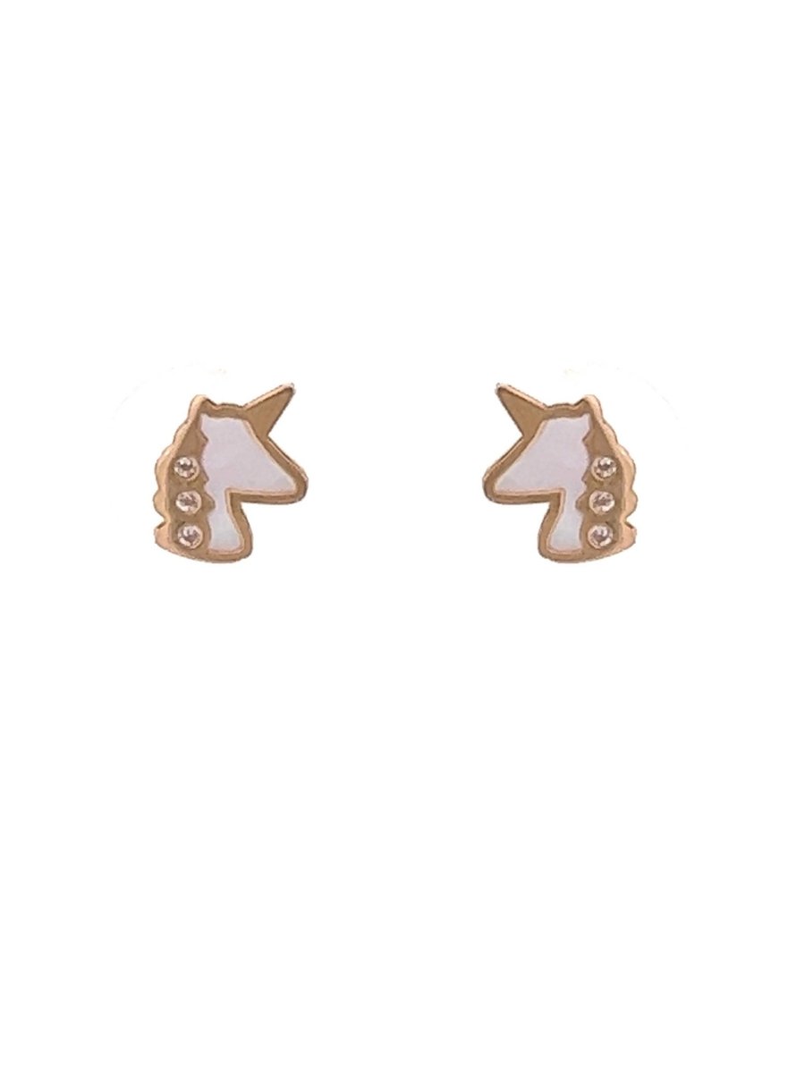 Unicorn stud earrings on white background