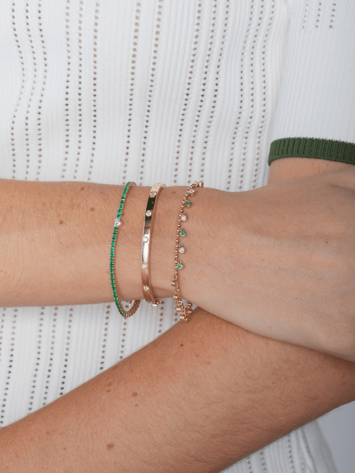 Lauren Diamond Heart and Emerald Tennis Bracelet 14K - LeMel