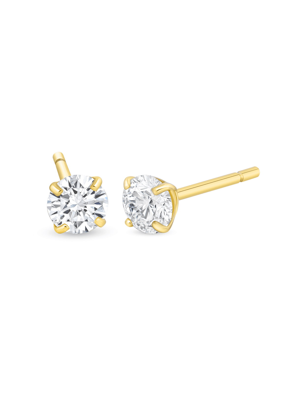 Diamond stud earrings for women 14K yellow gold on white background