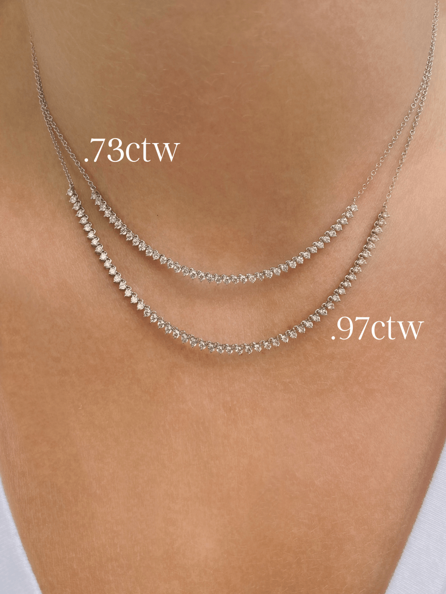 Two sizes of diamond tennis chain necklace in 14K white gold