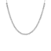 Diamond tennis chain necklace in 14K white gold set on white background