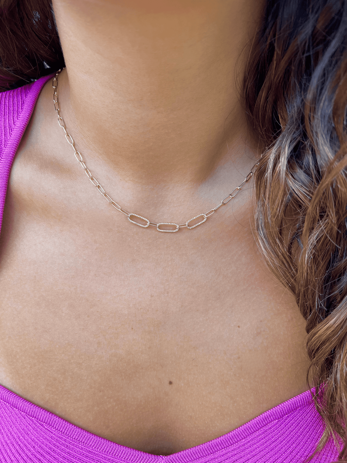 Lisa Diamond Paperclip Necklace 14K - LeMel