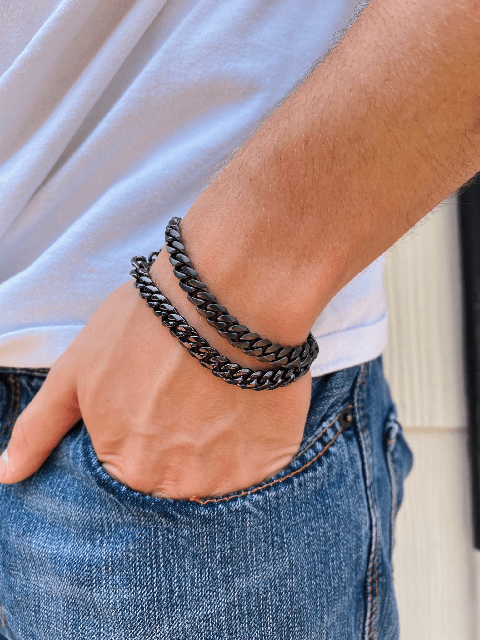 Men's Black Vinyl Stretch Bracelet