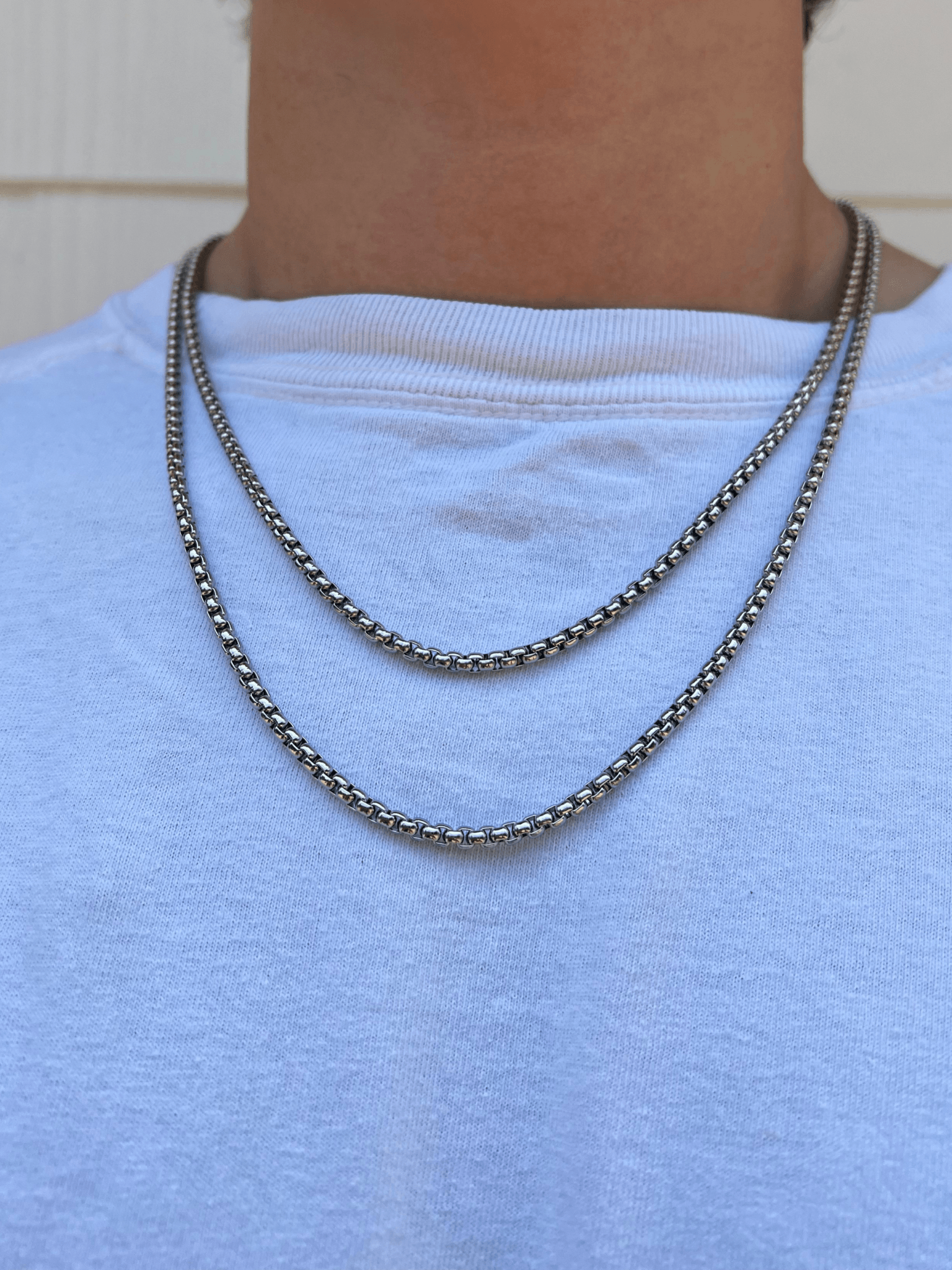 Mens box chain necklace silver on sale
