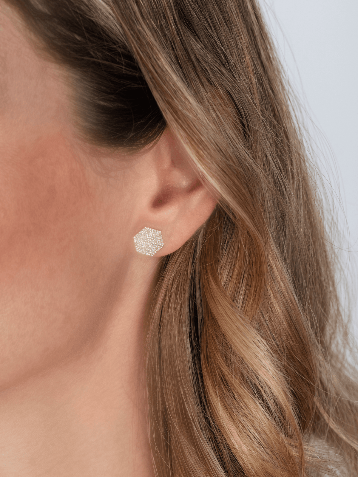 Mick Pave Diamond Hexagon Earrings 14K - LeMel