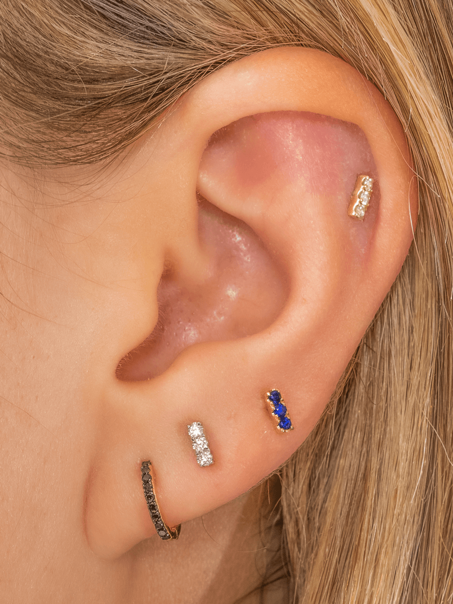 Mini Blue Sapphire Bar Stud Earring 14K - LeMel