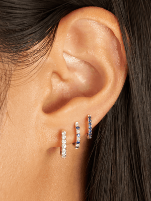 Blue Sapphire Huggie Earrings 14K