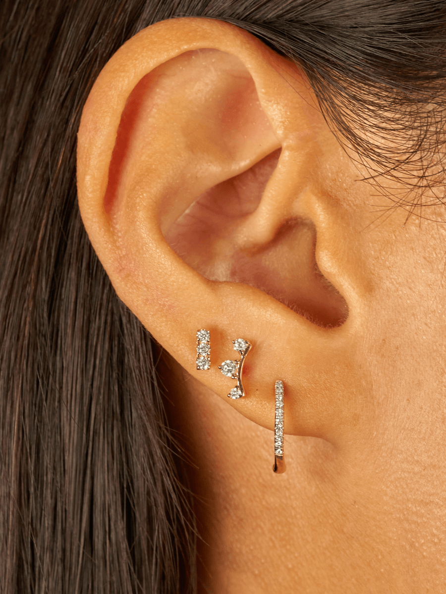 Mini Diamond Bar Stud Earring 14K LeMel