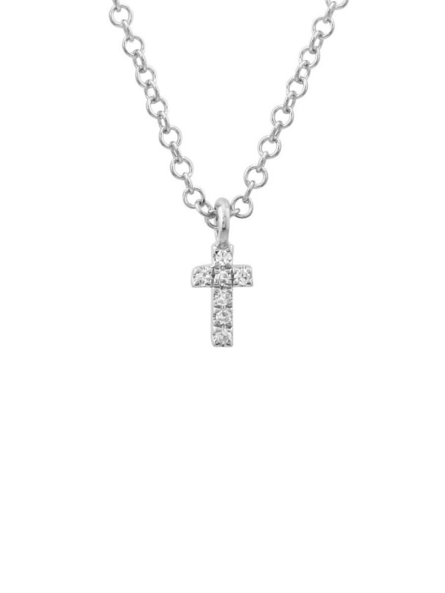 N7181 Rhodium Plated Swarovski Crystal Pave Cross Pendant Necklace -  Cerijewelry