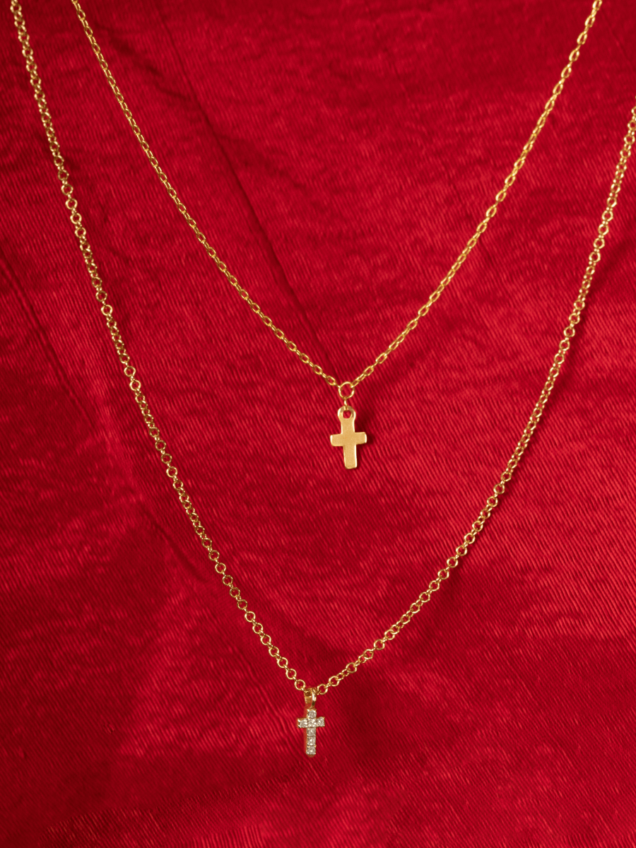 Mini Diamond Cross Necklace 14K - LeMel