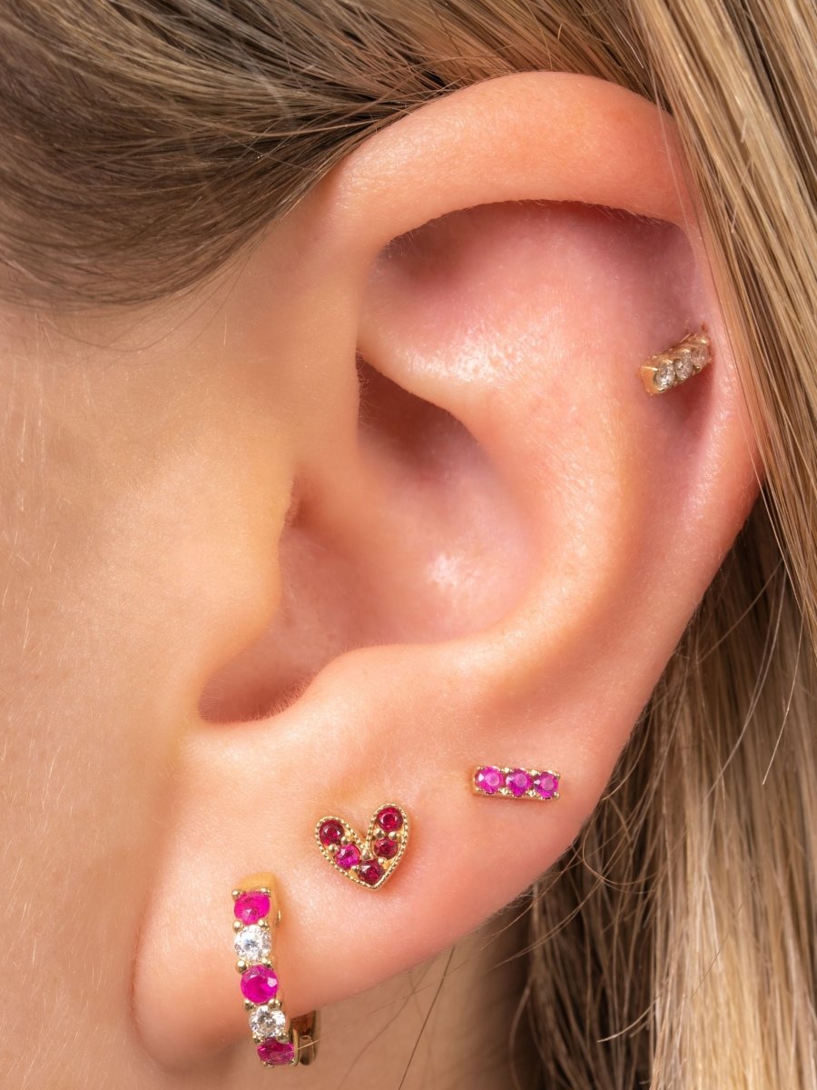 Mini Ruby Bar Stud Earring 14K