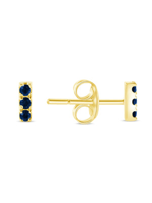 Blue Sapphire Bar Stud Earring 14K