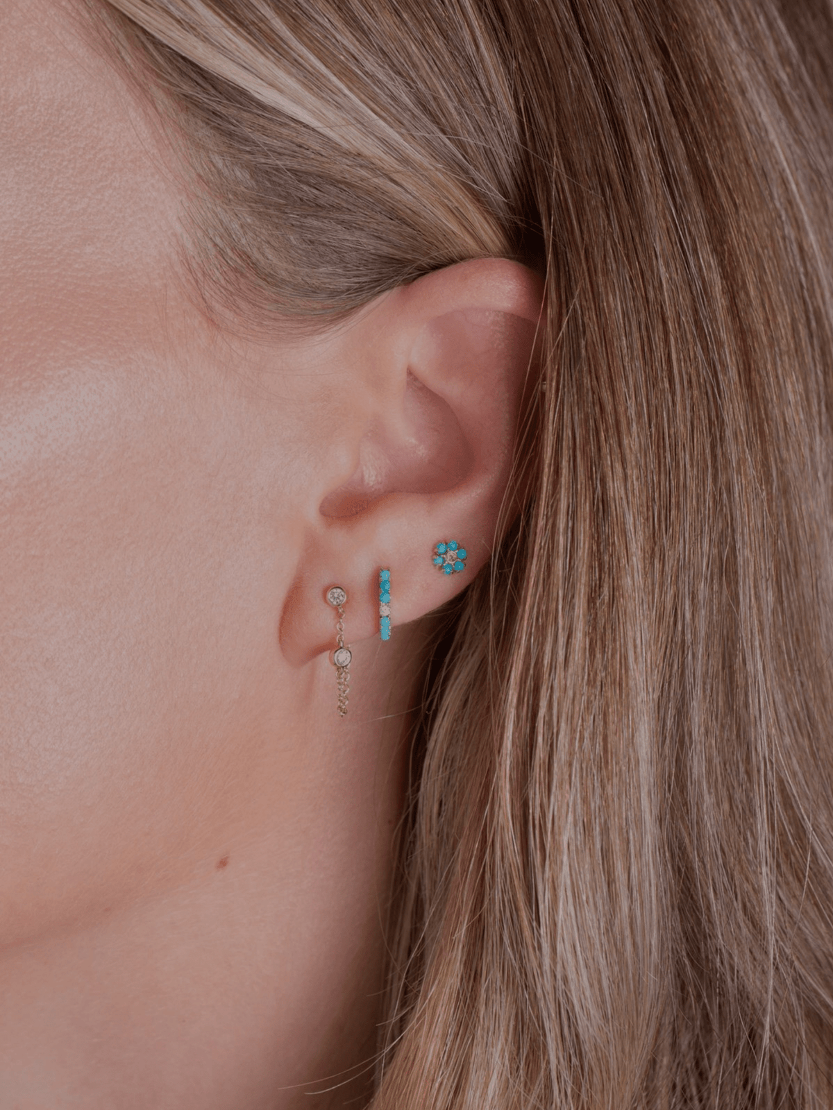 Mini Turquoise and Diamond Huggie Earrings 14K - LeMel
