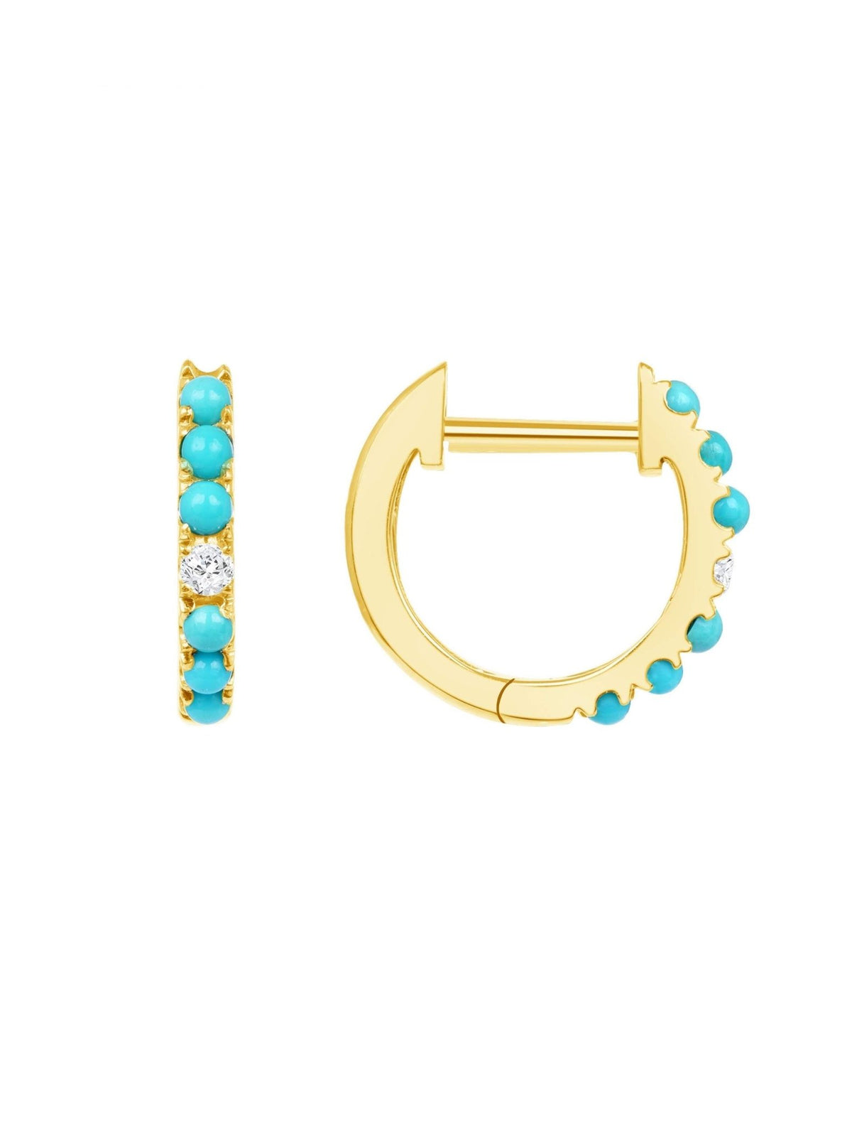 Mini Turquoise and Diamond Huggie Earrings 14K - LeMel