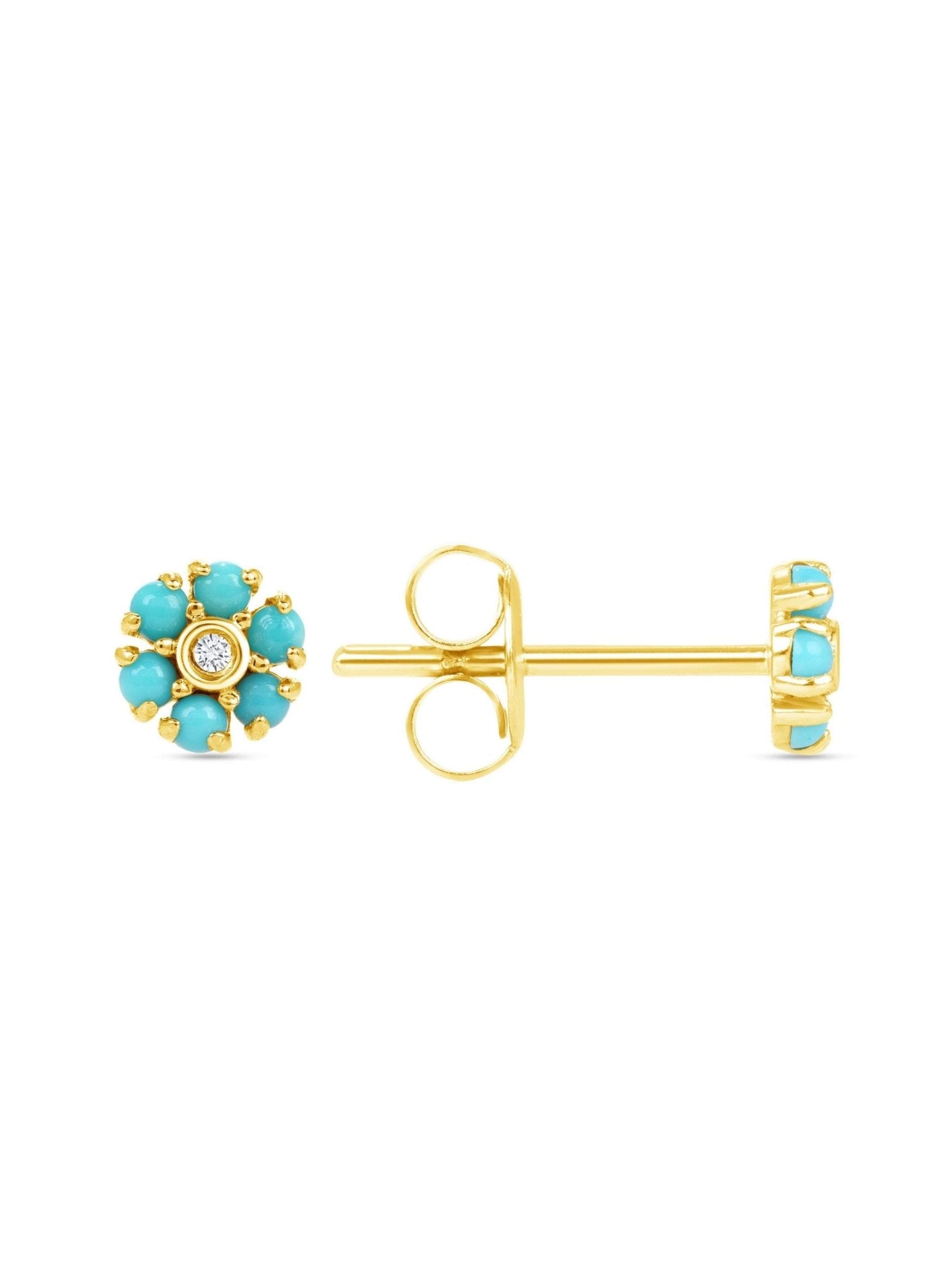 Mini Turquoise Flower Stud Earrings 14K - LeMel