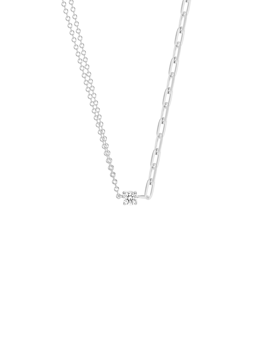 White gold chain diamond necklace on white background