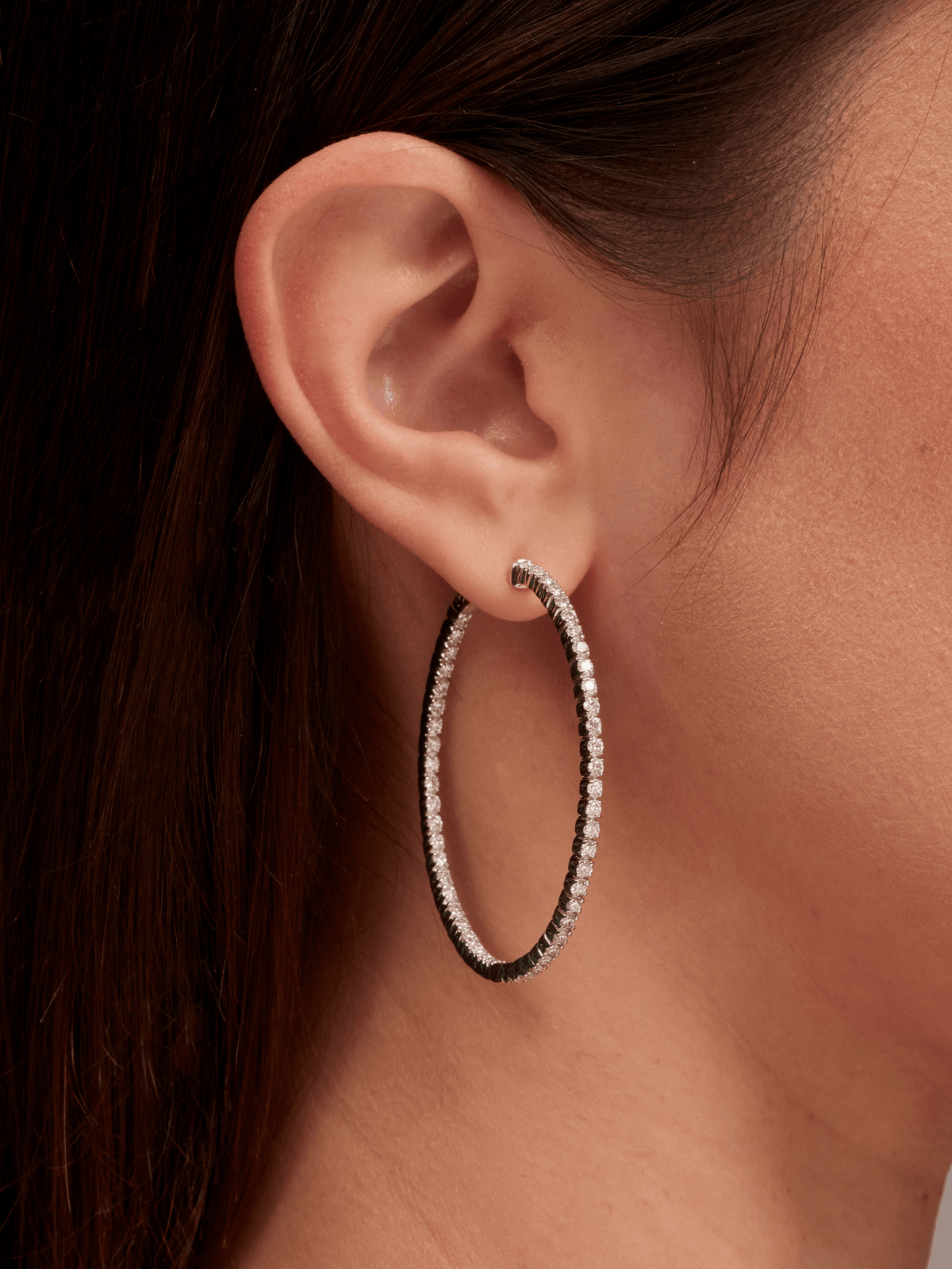Oval Inside Out Diamond Hoop Earrings 18K - LeMel