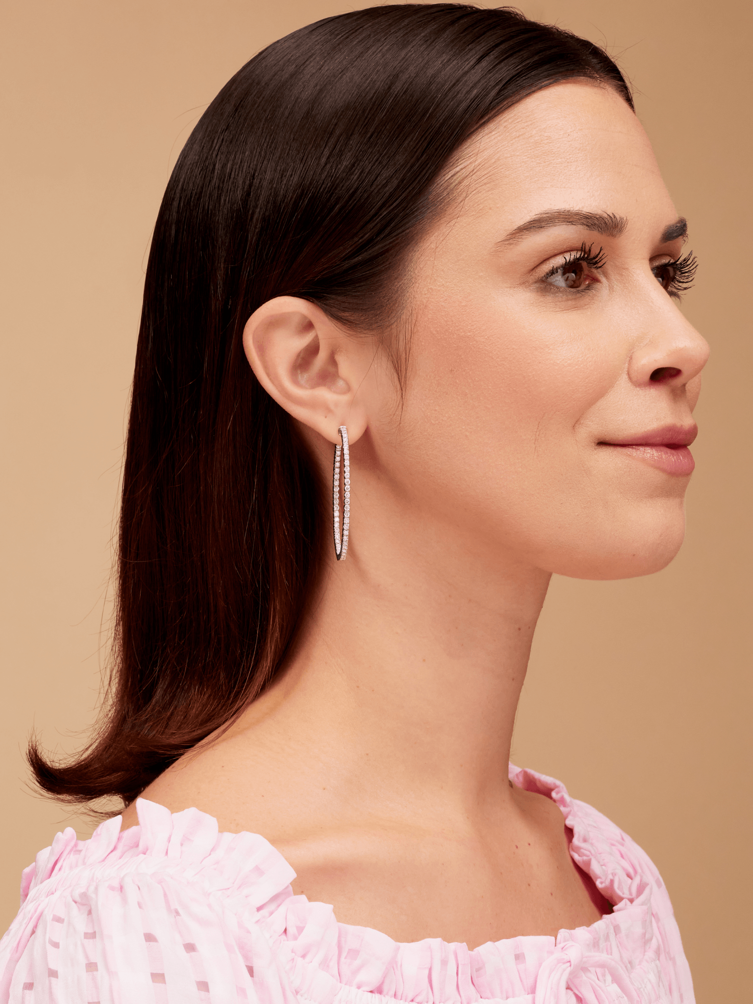 Oval diamond hoop earrings clearance