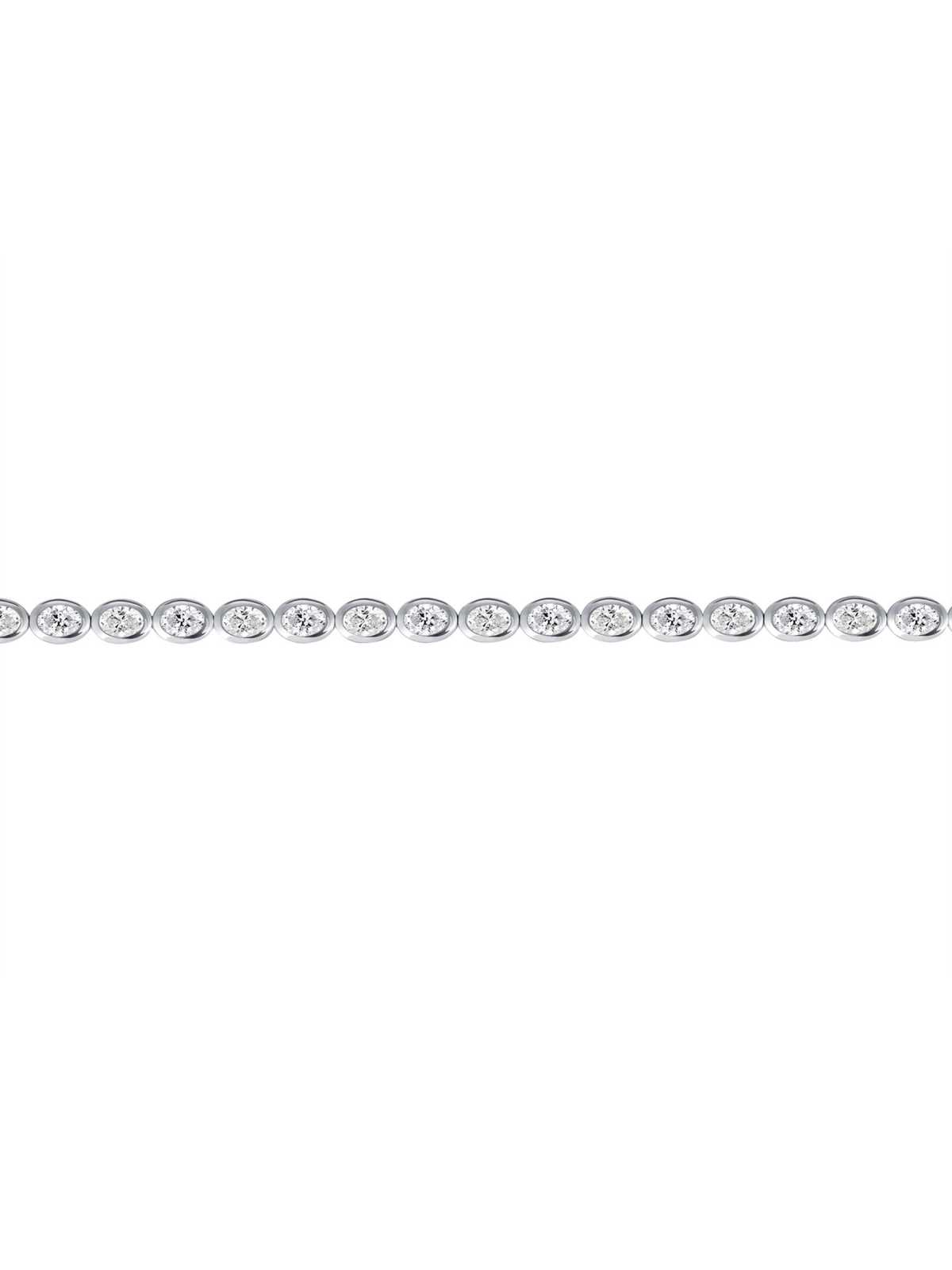 Oval shape tennis bracelet in 18K white gold set on a white background