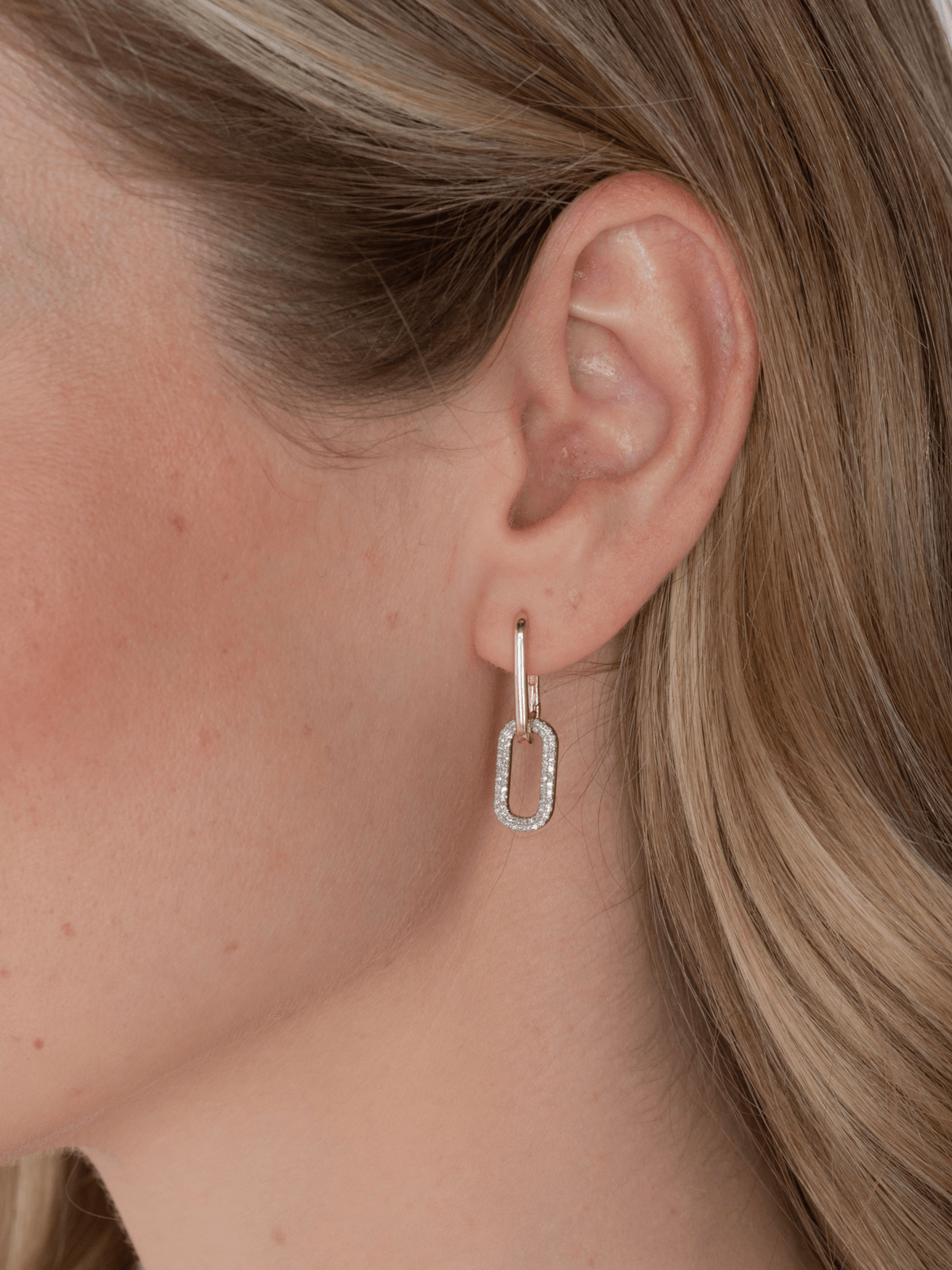 Paperclip Diamond Dangle Huggie Earrings 14K - LeMel